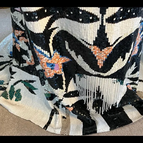 Size 8/10 Oscar Del Renta mirror tribal sequin pailette floor length grown - Picture 15 of 17